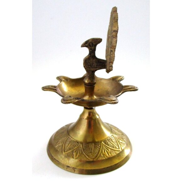 Vintage Brass Peacock Bird Shape Religious Wick Oil Lamp - Diya Aarti Home Décor - Picture 2 of 16